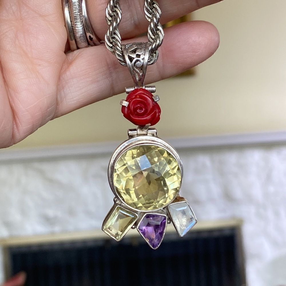 Vintage Sterling Silver Citrine Handcrafted Pendant